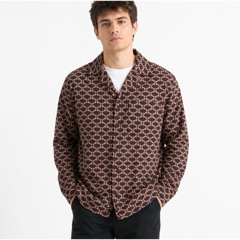 Men's Brown Geometric Button-Down Shirt